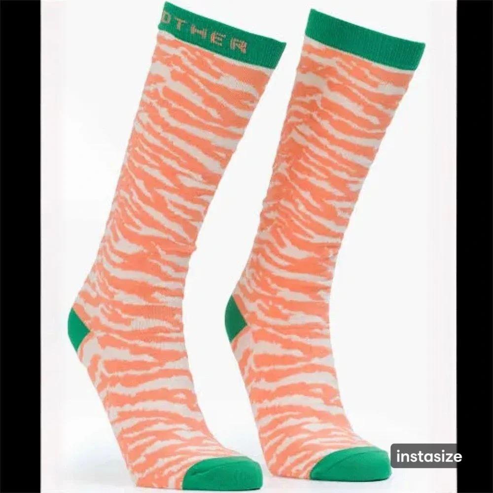 MOTHER Denim The High Stepper Orange Zebra Socks One‎ Size Fits Most